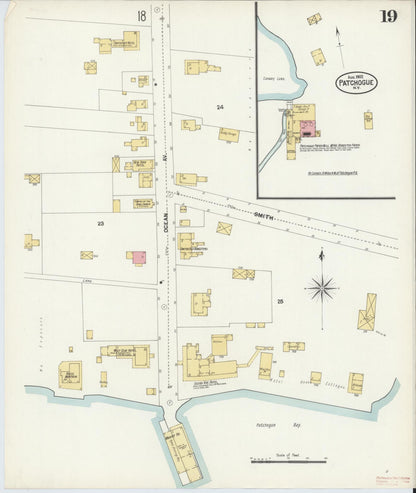 Sanborn Fire Insurance Map from Patchogue, Suffolk County, New York (1902), Sheet #0019 - Historic Sanborn Fire Insurance Map Print, vintage old map wall art, antique decor, genealogy gift, New York New York map