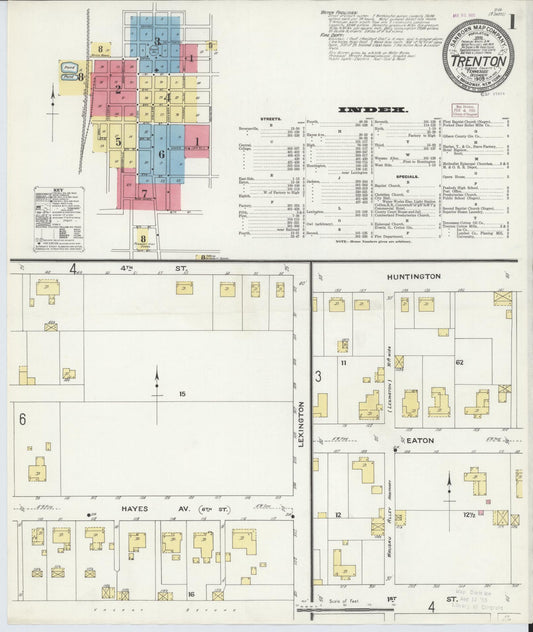 Sanborn Fire Insurance Map from Trenton, Gibson County, Tennessee (1909), Sheet #0001 - Historic Sanborn Fire Insurance Map Print, vintage old map wall art, antique decor, genealogy gift, Tennessee Tennessee map