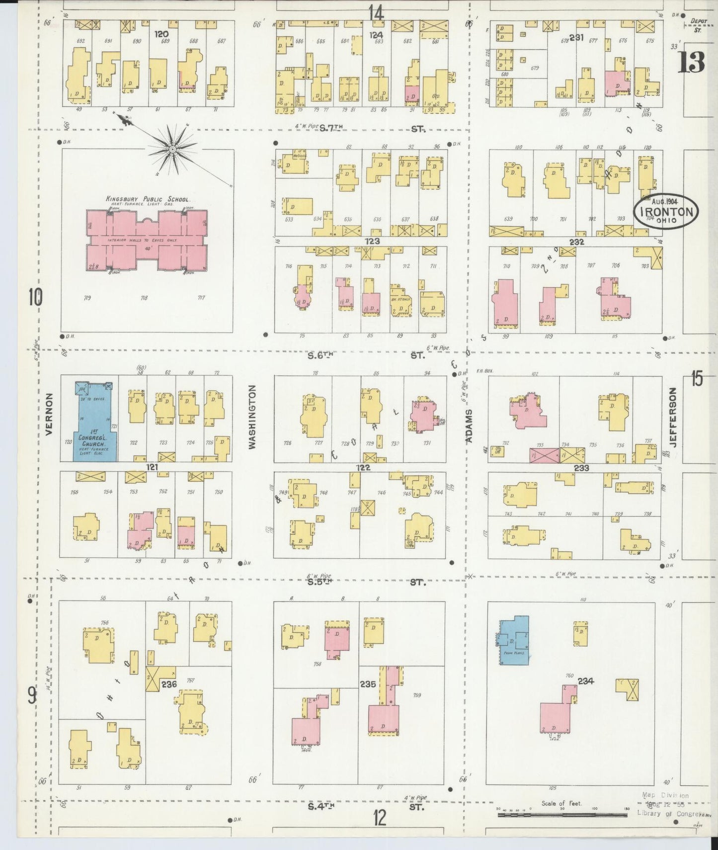 Sanborn Fire Insurance Map from Ironton, Lawrence County, Ohio (1904), Sheet #0013 - Historic Sanborn Fire Insurance Map Print, vintage old map wall art, antique decor, genealogy gift, Ohio Ohio map