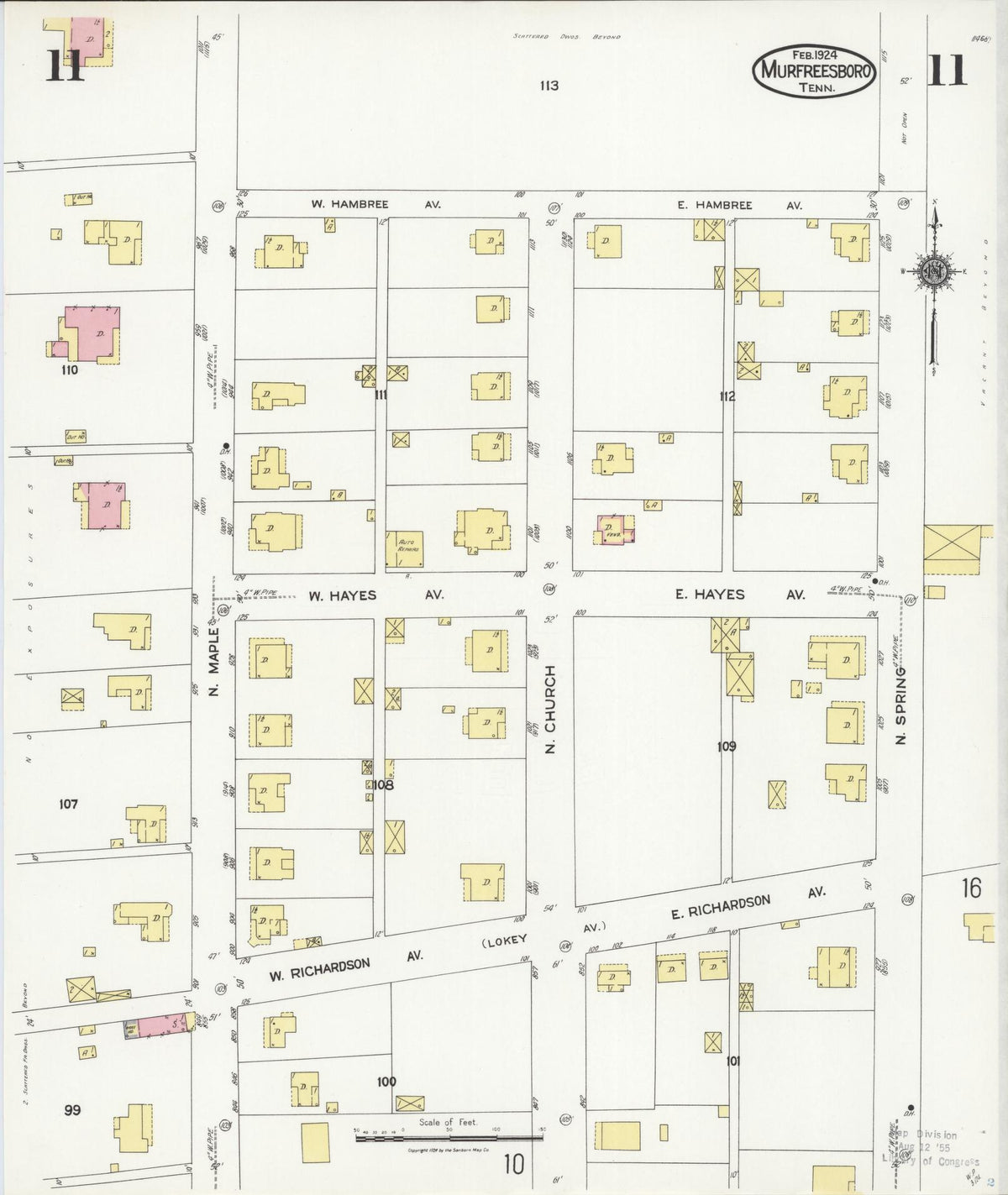 Sanborn Fire Insurance Map from Murfreesboro, Rutherford County, Tennessee (1924), Sheet #0011 - Complete Map Set gallery image, historic Sanborn map, vintage wall art, Tennessee Tennessee