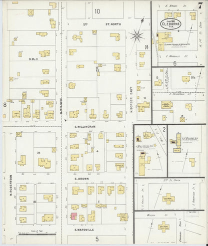 Sanborn Fire Insurance Map from Cleburne, Johnson County, Texas (1898), Sheet #0007 - Complete Map Set gallery image, historic Sanborn map, vintage wall art, Texas Texas