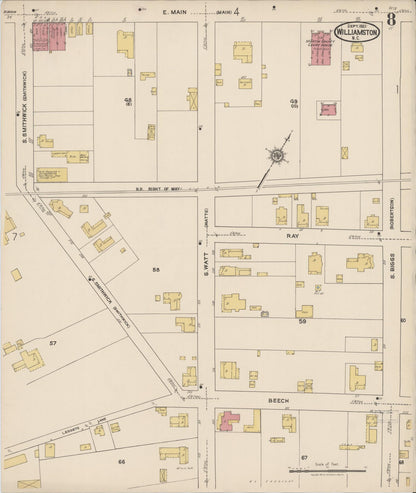 Sanborn Fire Insurance Map from Williamston, Martin County, North Carolina (1921), Sheet #0008 - Complete Map Set gallery image, historic Sanborn map, vintage wall art, North Carolina North Carolina