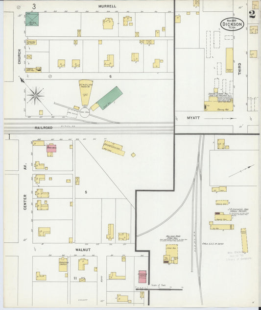 Sanborn Fire Insurance Map from Dickson, Dickson County, Tennessee (1899), Sheet #0002 - Historic Sanborn Fire Insurance Map Print, vintage old map wall art, antique decor, genealogy gift, Tennessee Tennessee map