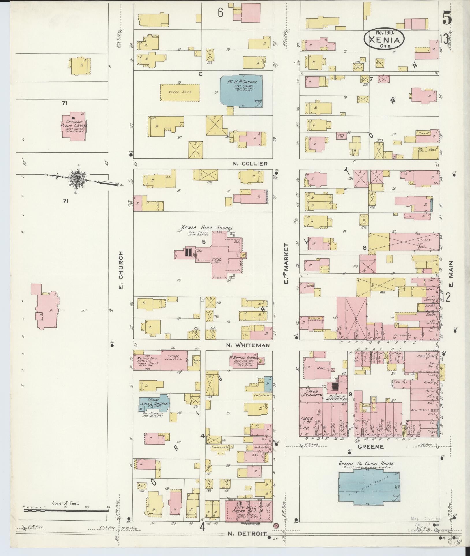 Sanborn Fire Insurance Map from Xenia, Greene County, Ohio (1910), Sheet #0005 - Complete Map Set gallery image, historic Sanborn map, vintage wall art, Ohio Ohio