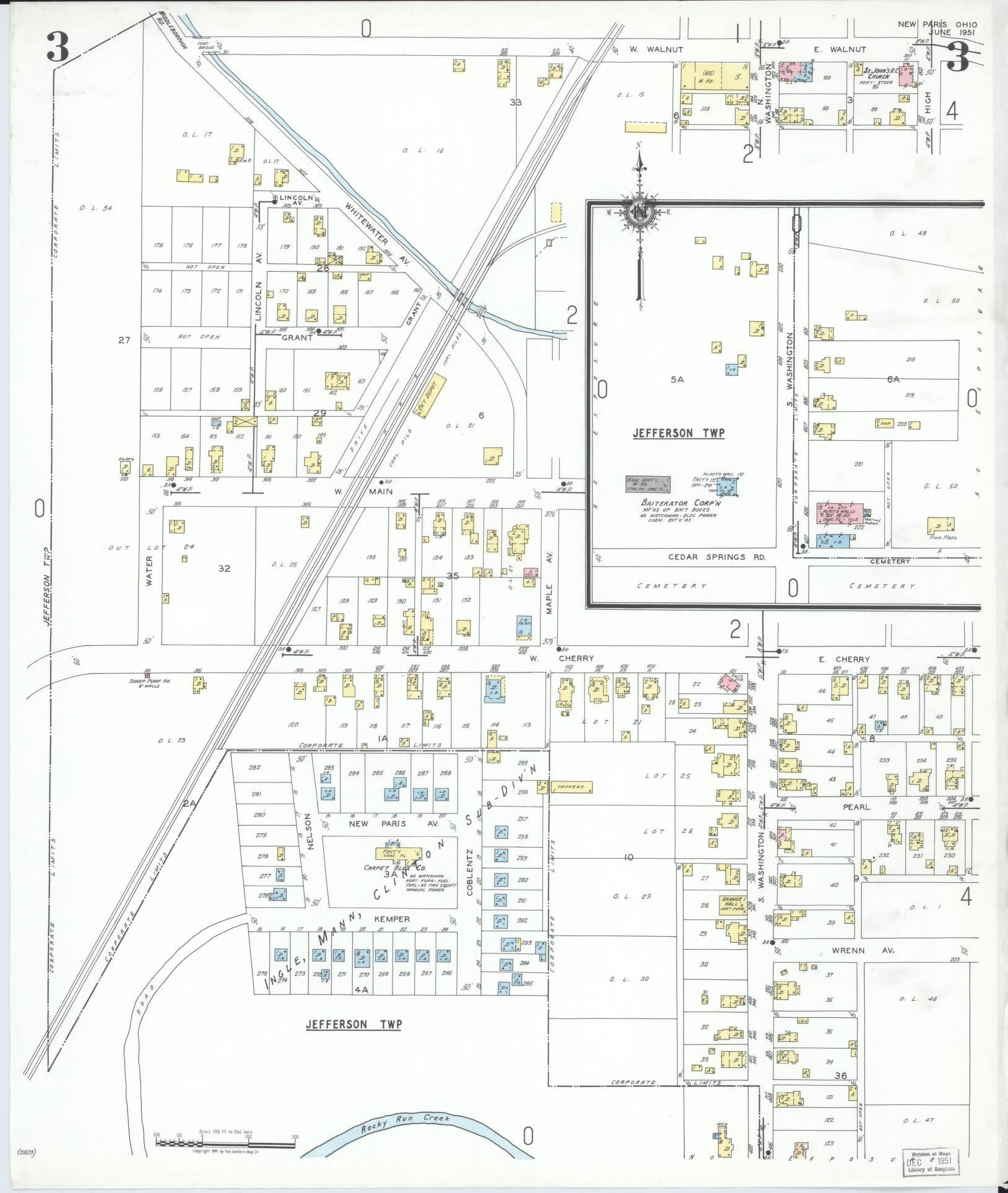 Sanborn Fire Insurance Map from New Paris, Preble County, Ohio (1951), Sheet #0003 - Historic Sanborn Fire Insurance Map Print, vintage old map wall art, antique decor, genealogy gift, Ohio Ohio map