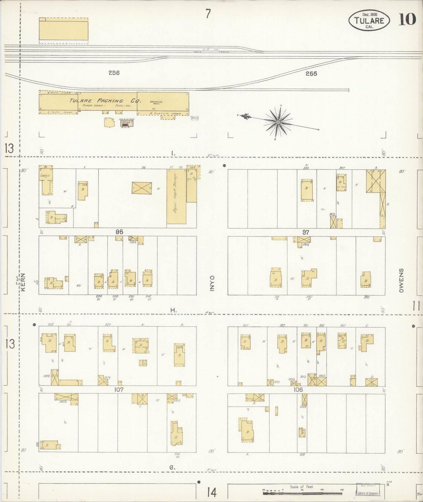 Sanborn Fire Insurance Map from Tulare, Tulare County, California (1906), Sheet #0010 - Complete Map Set gallery image, historic Sanborn map, vintage wall art, California California
