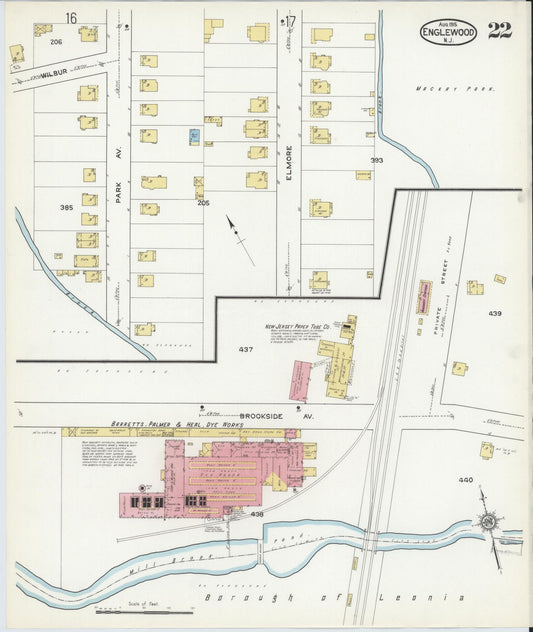 Sanborn Fire Insurance Map from Englewood, Bergen County, New Jersey (1915), Sheet #0022 - Historic Sanborn Fire Insurance Map Print, vintage old map wall art, antique decor, genealogy gift, New Jersey New Jersey map