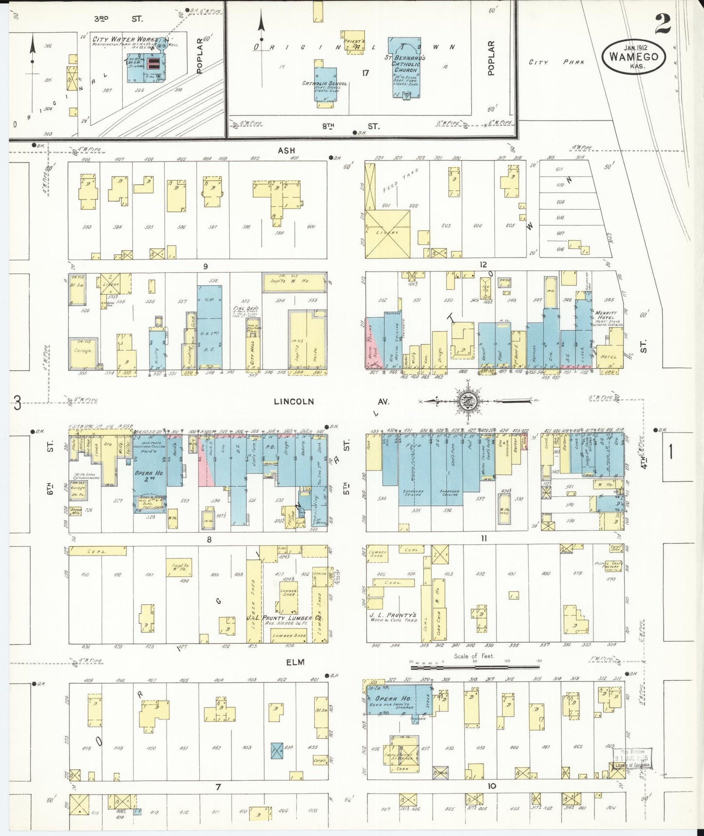 Sanborn Fire Insurance Map from Wamego, Pottawatomie County, Kansas (1912), Sheet #0002 - Complete Map Set gallery image, historic Sanborn map, vintage wall art, Kansas Kansas