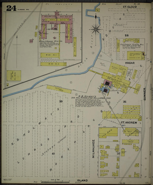 Sanborn Fire Insurance Map from La Crosse, La Crosse County, Wisconsin (1891), Sheet #0024 - Historic Sanborn Fire Insurance Map Print, vintage old map wall art, antique decor, genealogy gift, Wisconsin Wisconsin map