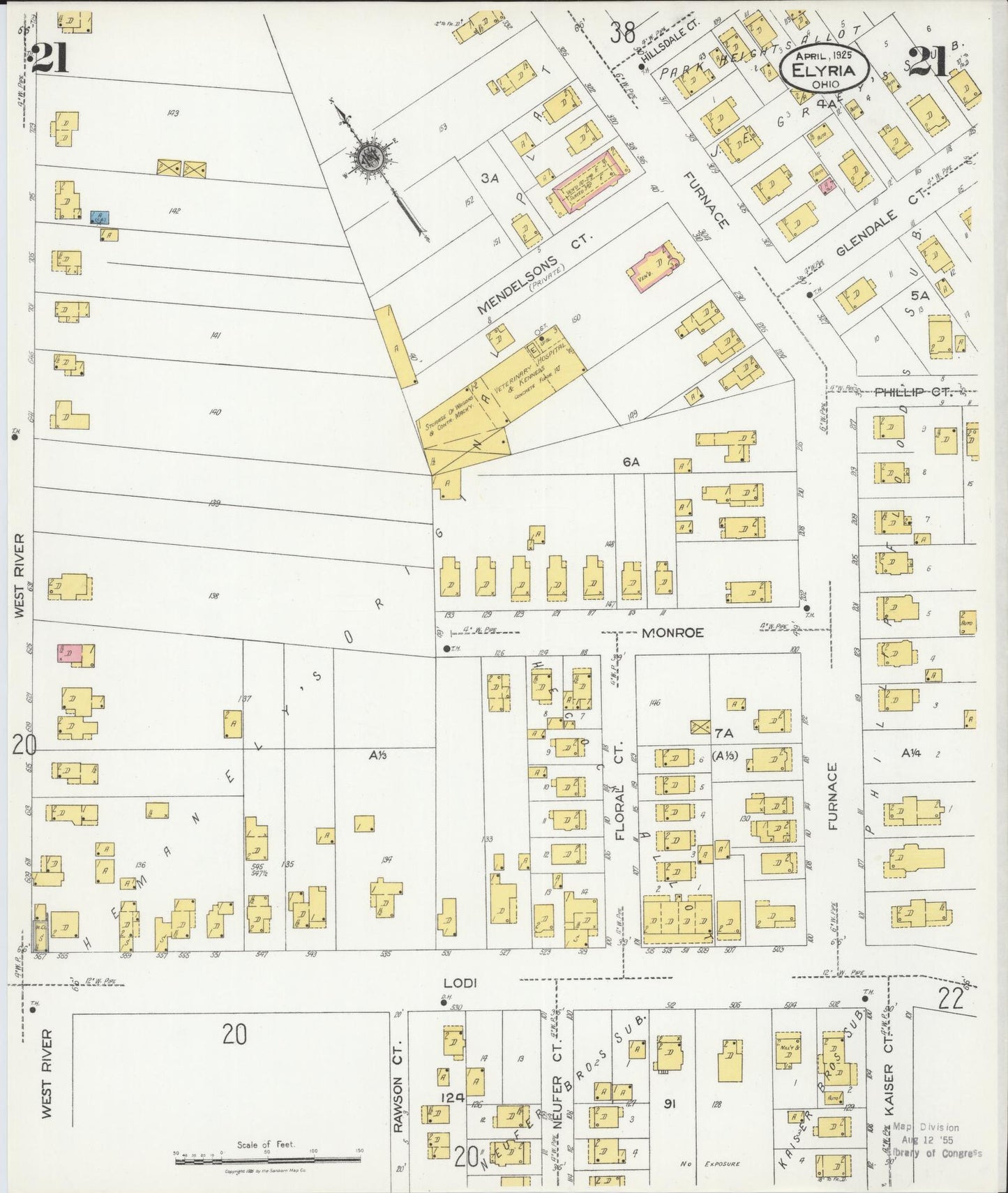 Sanborn Fire Insurance Map from Elyria, Lorain County, Ohio (1925), Sheet #0021 - Historic Sanborn Fire Insurance Map Print, vintage old map wall art, antique decor, genealogy gift, Ohio Ohio map