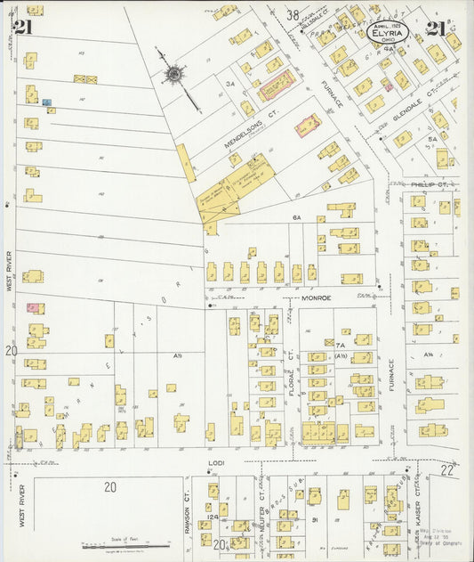 Sanborn Fire Insurance Map from Elyria, Lorain County, Ohio (1925), Sheet #0021 - Historic Sanborn Fire Insurance Map Print, vintage old map wall art, antique decor, genealogy gift, Ohio Ohio map