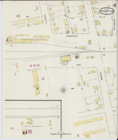 Sanborn Fire Insurance Map from Assumption, Christian County, Illinois (1893), Sheet #0004 - Historic Sanborn Fire Insurance Map Print, vintage old map wall art, antique decor, genealogy gift, Illinois Illinois map