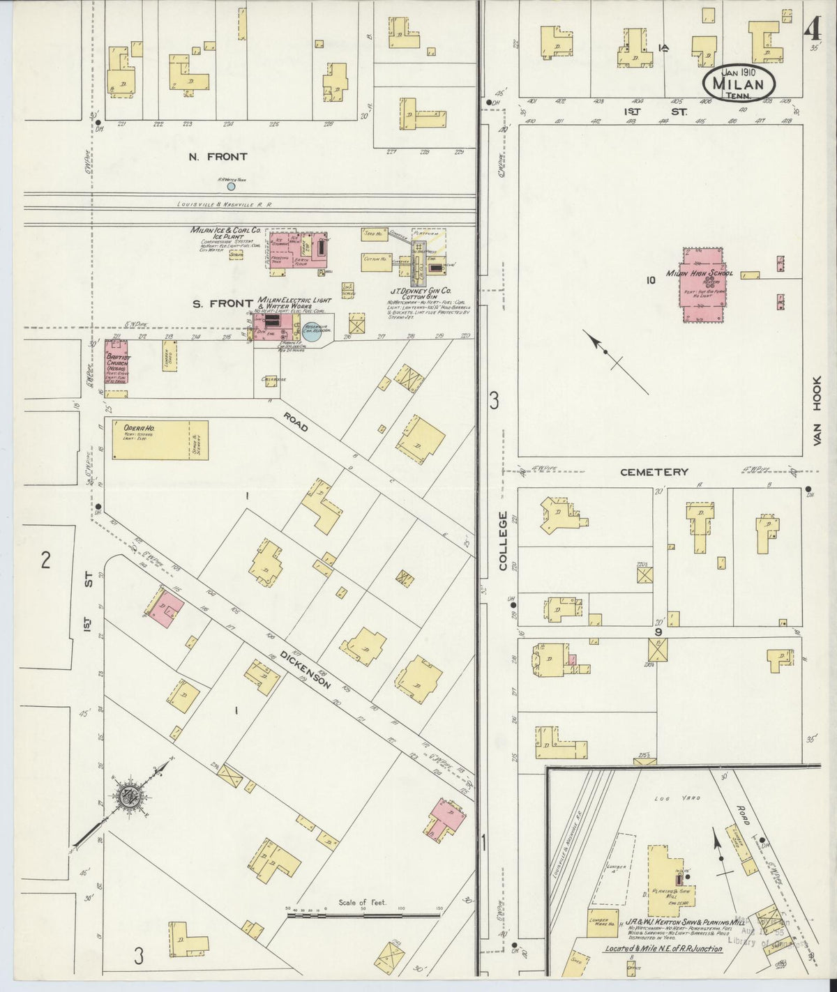 Sanborn Fire Insurance Map from Milan, Gibson County, Tennessee (1910), Sheet #0004 - Complete Map Set gallery image, historic Sanborn map, vintage wall art, Tennessee Tennessee