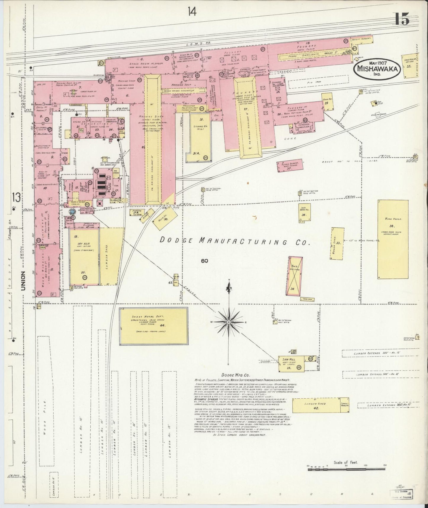 Sanborn Fire Insurance Map from Mishawaka, Saint Joseph County, Indiana (1907), Sheet #0015 - Complete Map Set gallery image, historic Sanborn map, vintage wall art, Indiana Indiana