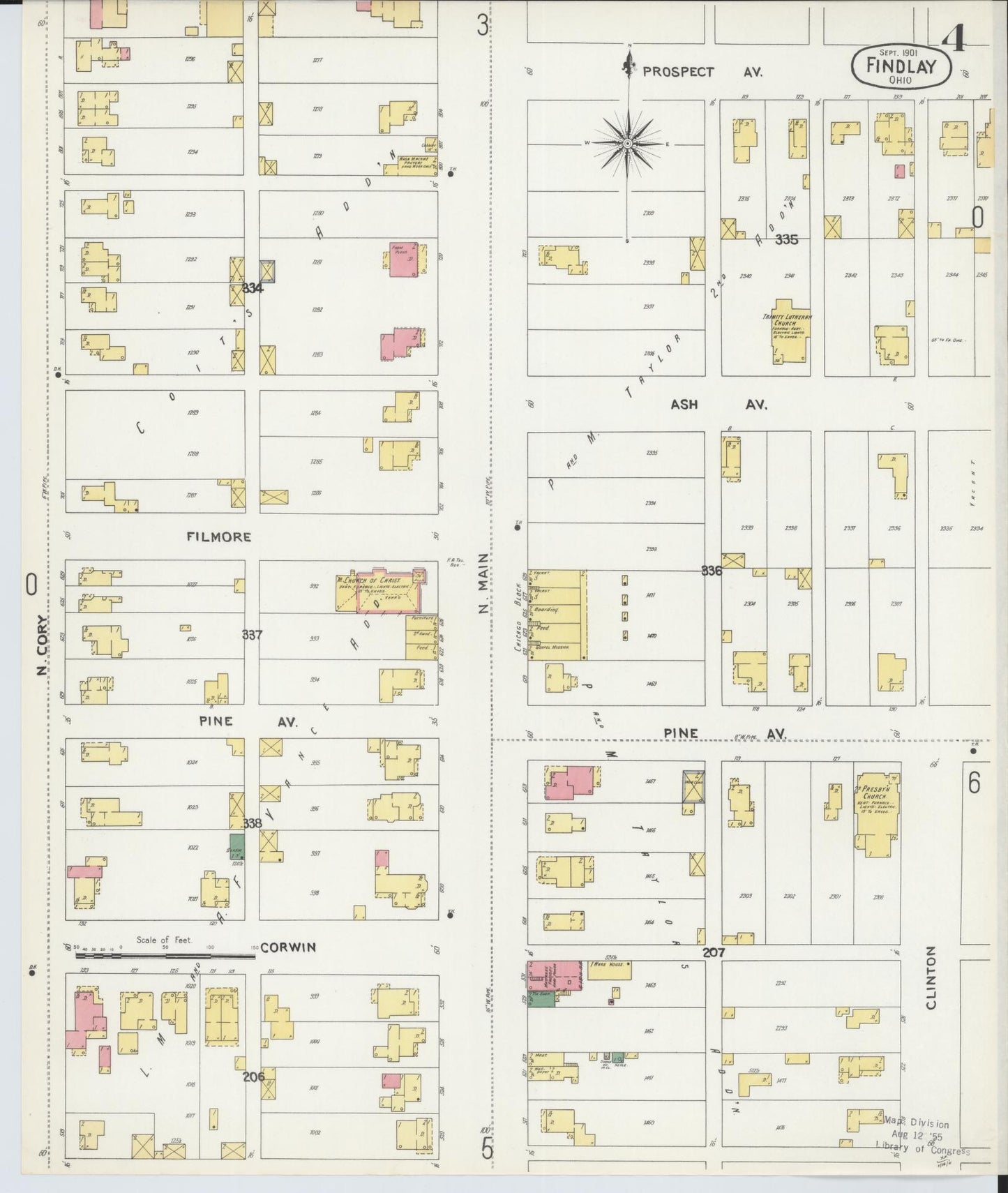 Sanborn Fire Insurance Map from Findlay, Hancock County, Ohio (1901), Sheet #0004 - Historic Sanborn Fire Insurance Map Print, vintage old map wall art, antique decor, genealogy gift, Ohio Ohio map