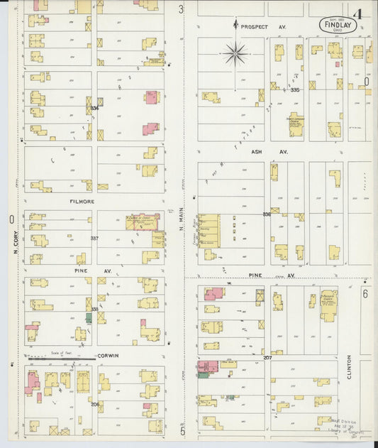 Sanborn Fire Insurance Map from Findlay, Hancock County, Ohio (1901), Sheet #0004 - Historic Sanborn Fire Insurance Map Print, vintage old map wall art, antique decor, genealogy gift, Ohio Ohio map
