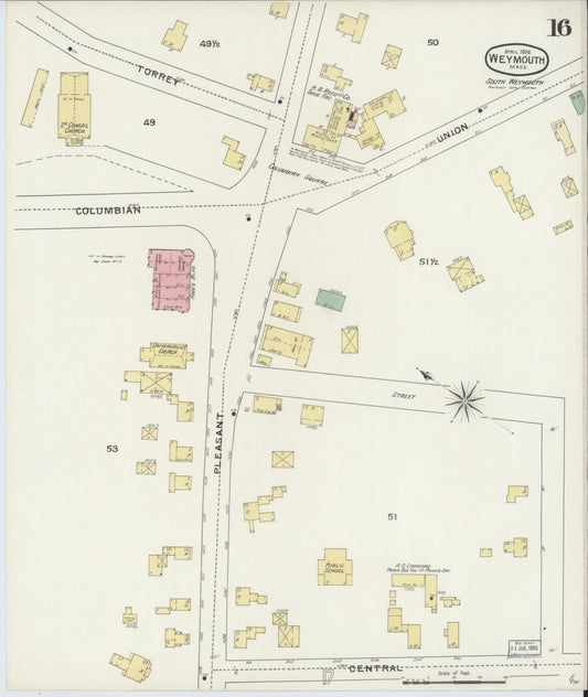 Sanborn Fire Insurance Map from Weymouth, Norfolk County, Massachusetts (1894), Sheet #0016 - Historic Sanborn Fire Insurance Map Print, vintage old map wall art, antique decor, genealogy gift, Massachusetts Massachusetts map