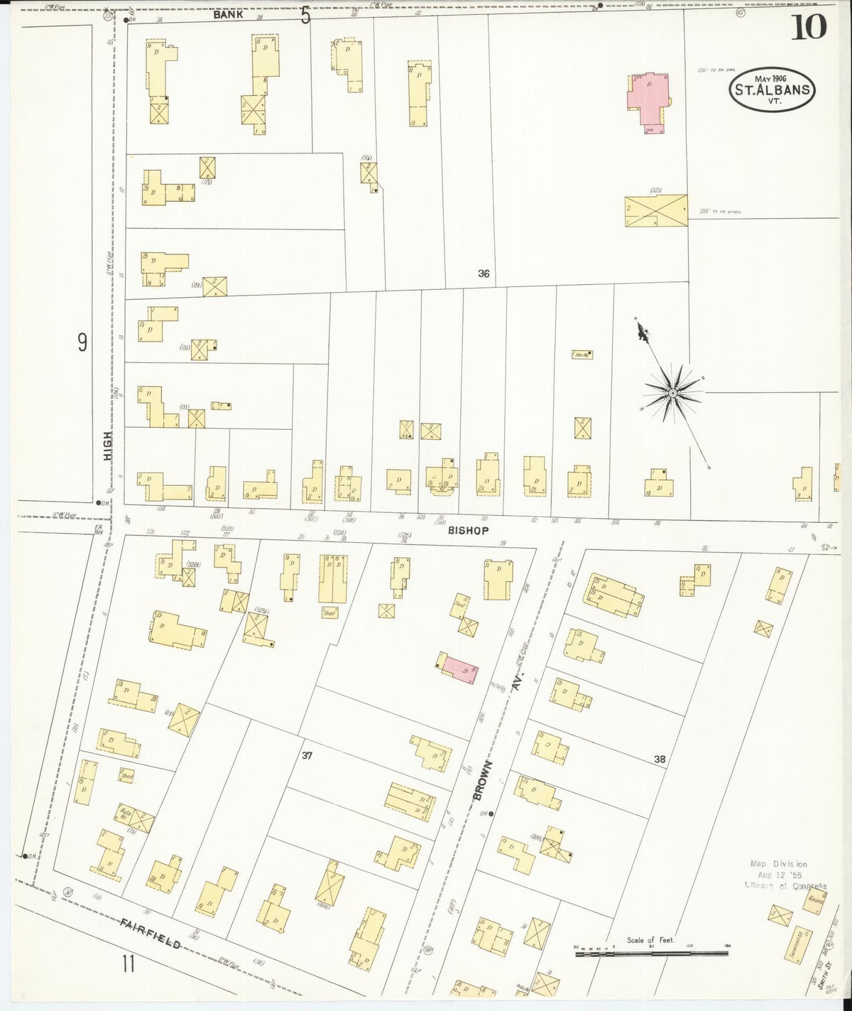 Sanborn Fire Insurance Map from Saint Albans, Franklin County, Vermont (1906), Sheet #0010 - Complete Map Set gallery image, historic Sanborn map, vintage wall art, Vermont Vermont