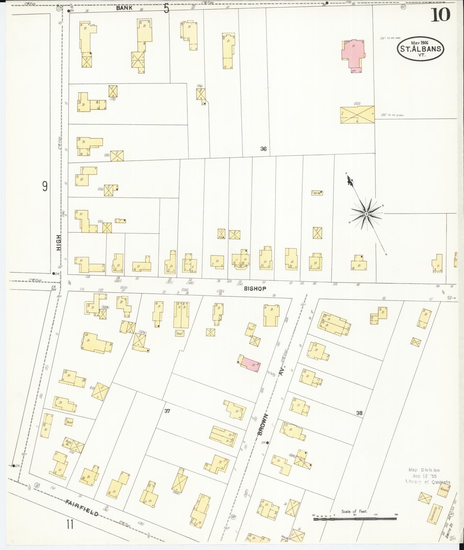Sanborn Fire Insurance Map from Saint Albans, Franklin County, Vermont (1906), Sheet #0010 - Complete Map Set gallery image, historic Sanborn map, vintage wall art, Vermont Vermont
