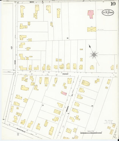 Sanborn Fire Insurance Map from Saint Albans, Franklin County, Vermont (1906), Sheet #0010 - Complete Map Set gallery image, historic Sanborn map, vintage wall art, Vermont Vermont