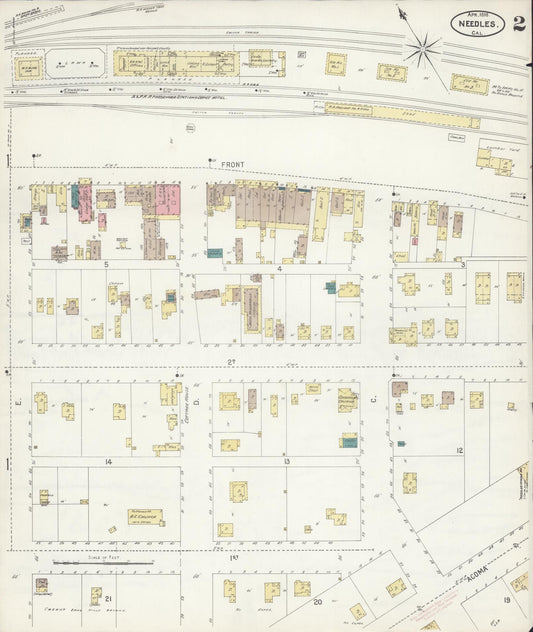 Sanborn Fire Insurance Map from Needles, San Bernardino County, California (1898), Sheet #0002 - Historic Sanborn Fire Insurance Map Print, vintage old map wall art, antique decor, genealogy gift, California California map