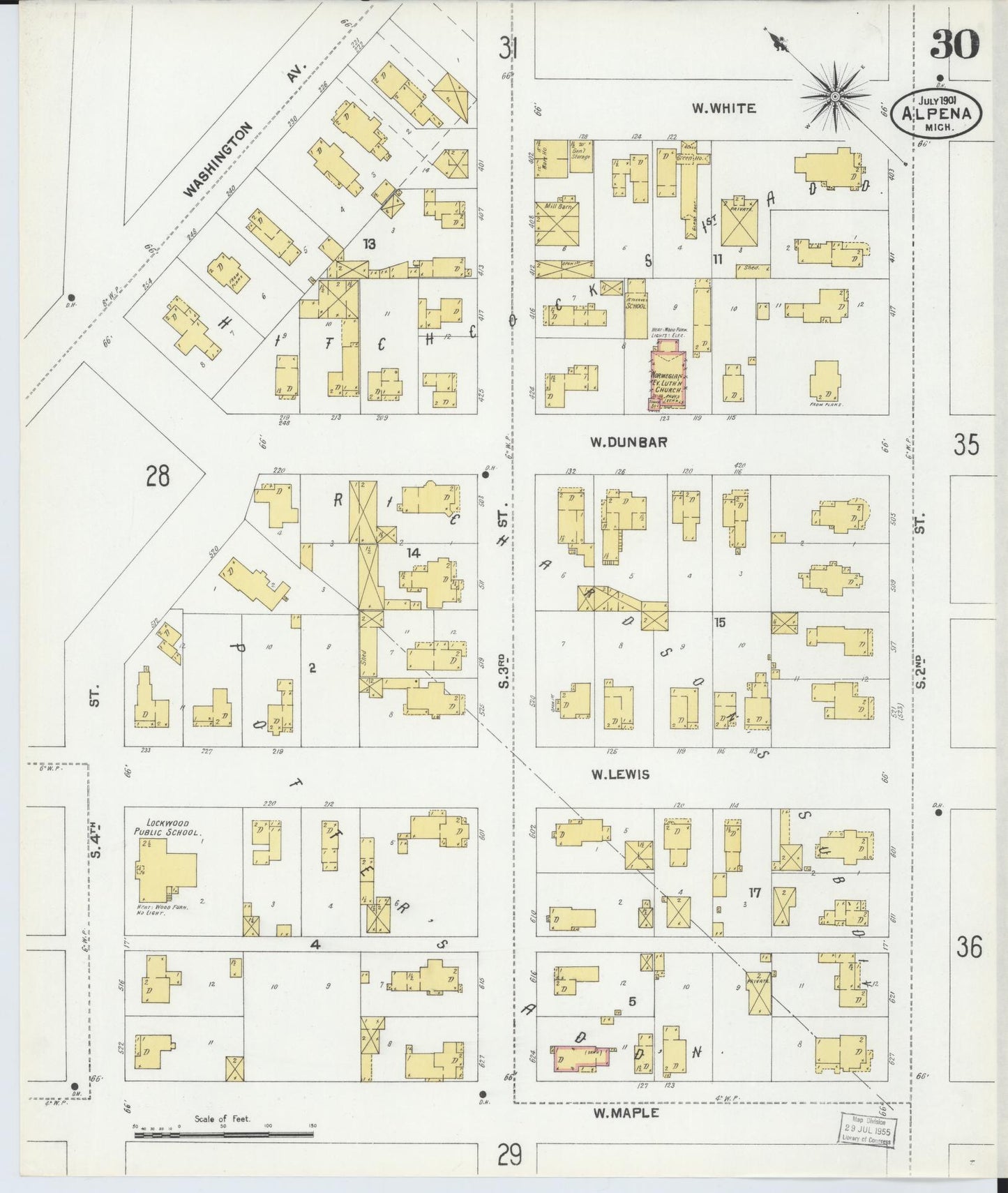 Sanborn Fire Insurance Map from Alpena, Alpena County, Michigan (1901), Sheet #0030 - Historic Sanborn Fire Insurance Map Print, vintage old map wall art, antique decor, genealogy gift, Michigan Michigan map
