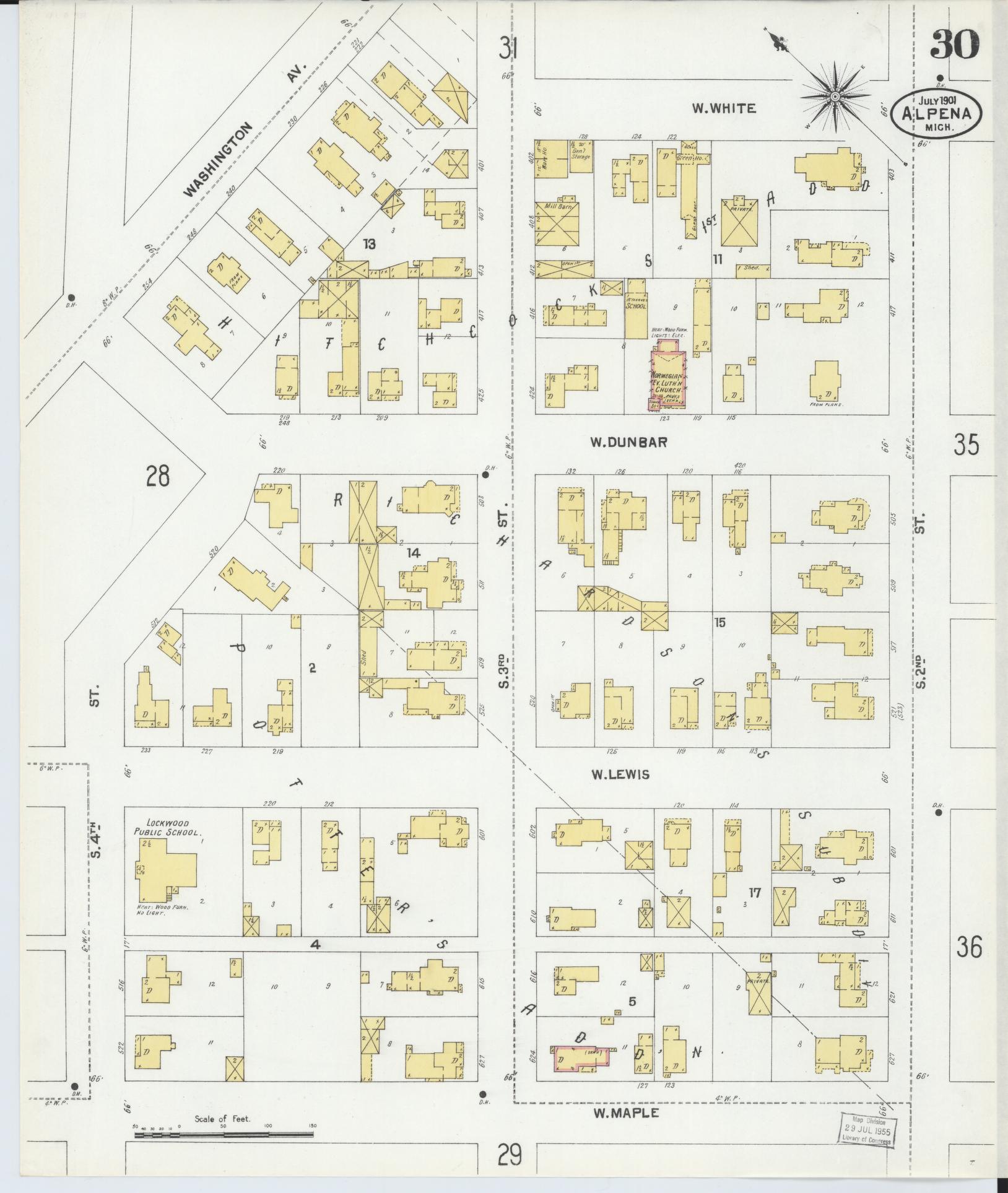 Sanborn Fire Insurance Map from Alpena, Alpena County, Michigan (1901), Sheet #0030 - Historic Sanborn Fire Insurance Map Print, vintage old map wall art, antique decor, genealogy gift, Michigan Michigan map