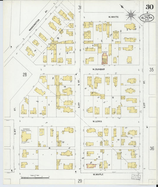 Sanborn Fire Insurance Map from Alpena, Alpena County, Michigan (1901), Sheet #0030 - Historic Sanborn Fire Insurance Map Print, vintage old map wall art, antique decor, genealogy gift, Michigan Michigan map