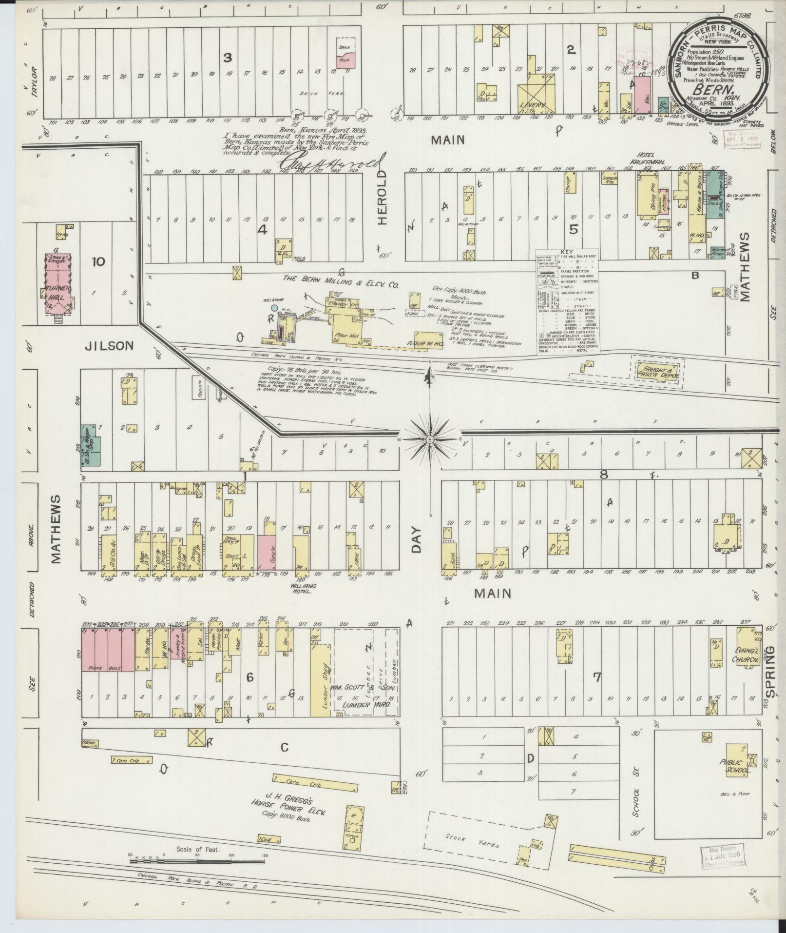 Sanborn Fire Insurance Map from Bern, Nemaba County, Kansas (1893), Sheet #0001 - Historic Sanborn Fire Insurance Map Print, vintage old map wall art, antique decor, genealogy gift, Kansas Kansas map