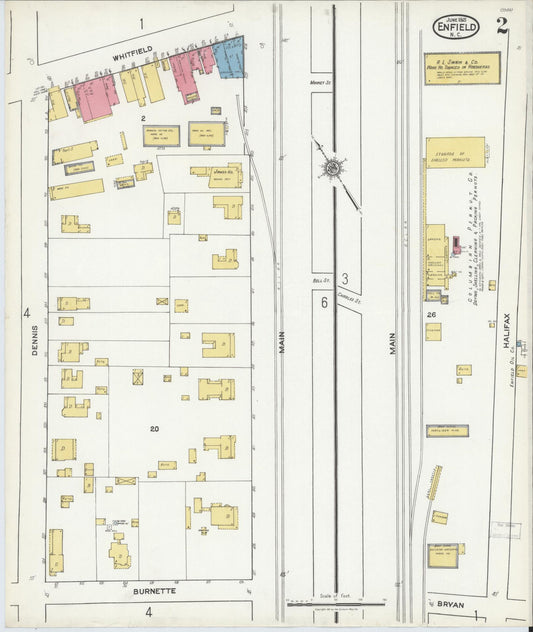 Sanborn Fire Insurance Map from Enfield, Halifax County, North Carolina (1921), Sheet #0002 - Historic Sanborn Fire Insurance Map Print, vintage old map wall art, antique decor, genealogy gift, North Carolina North Carolina map