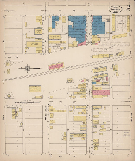Sanborn Fire Insurance Map from Barnsdall, Osage County, Oklahoma (1922), Sheet #0002 - Historic Sanborn Fire Insurance Map Print, vintage old map wall art, antique decor, genealogy gift, Oklahoma Oklahoma map