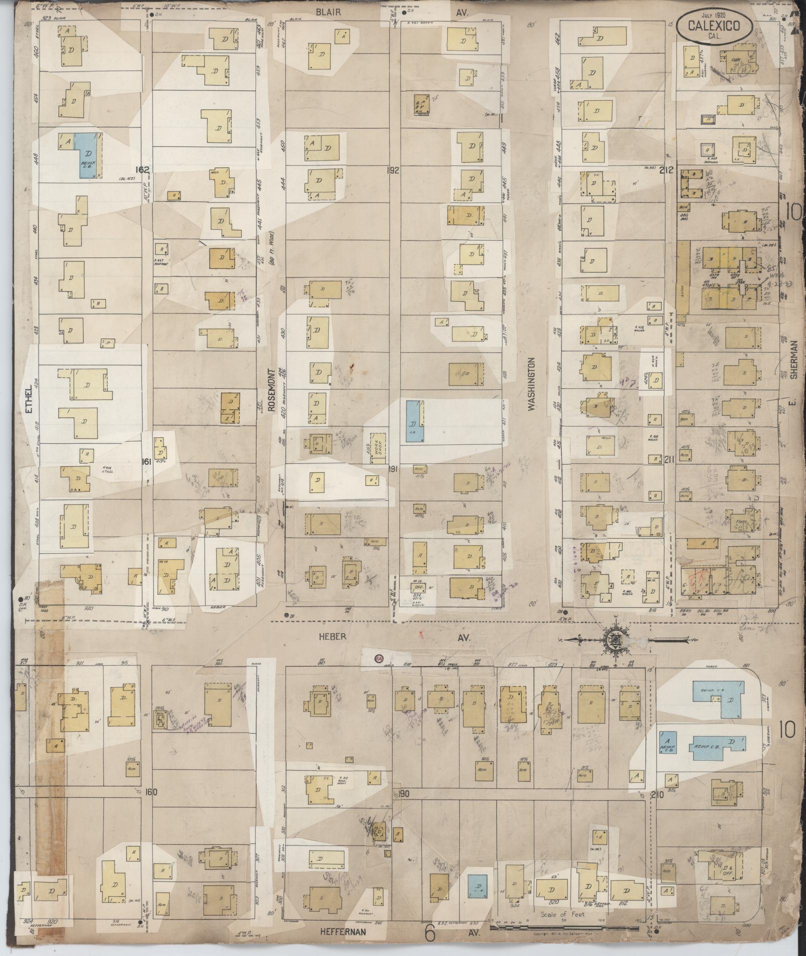 Sanborn Fire Insurance Map from Calexico, Imperial County, California (1956), Sheet #0007 - Historic Sanborn Fire Insurance Map Print, vintage old map wall art, antique decor, genealogy gift, California California map