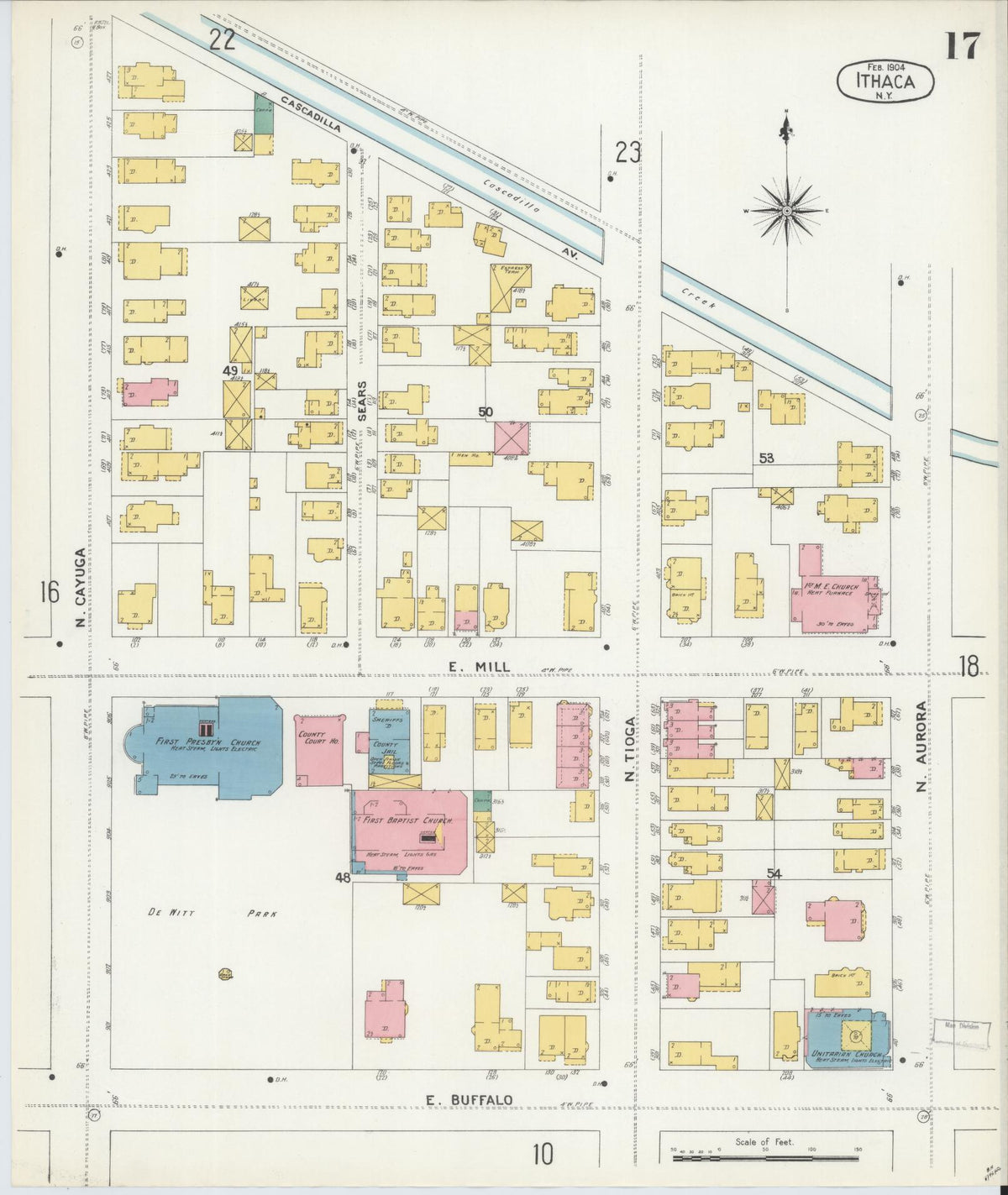 Sanborn Fire Insurance Map from Ithaca, Tompkins County, New York (1904), Sheet #0017 - Complete Map Set gallery image, historic Sanborn map, vintage wall art, New York New York