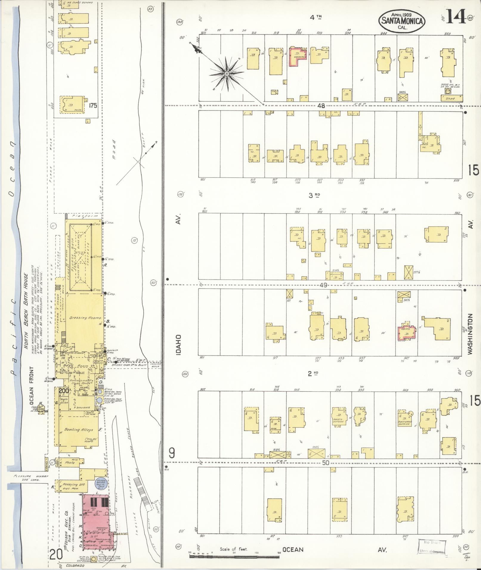 Sanborn Fire Insurance Map from Santa Monica, Los Angeles County, California (1909), Sheet #0014 - Complete Map Set gallery image, historic Sanborn map, vintage wall art, California California