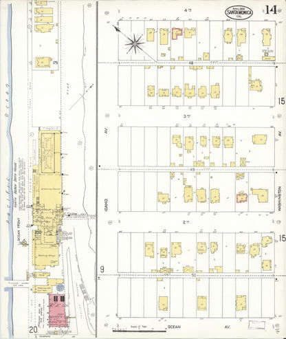 Sanborn Fire Insurance Map from Santa Monica, Los Angeles County, California (1909), Sheet #0014 - Complete Map Set gallery image, historic Sanborn map, vintage wall art, California California