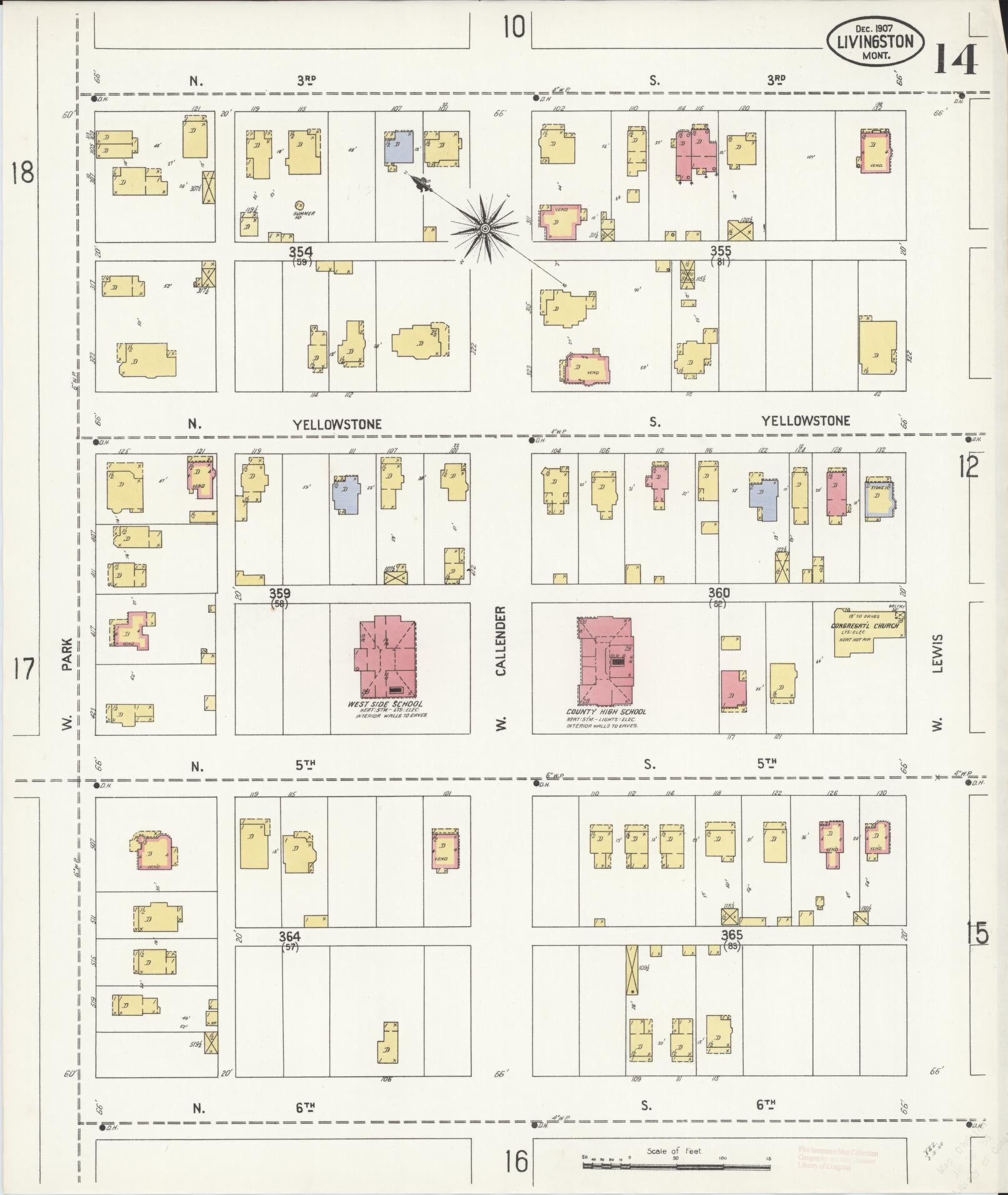 Sanborn Fire Insurance Map from Livingston, Park County, Montana (1907), Sheet #0014 - Complete Map Set gallery image, historic Sanborn map, vintage wall art, Montana Montana