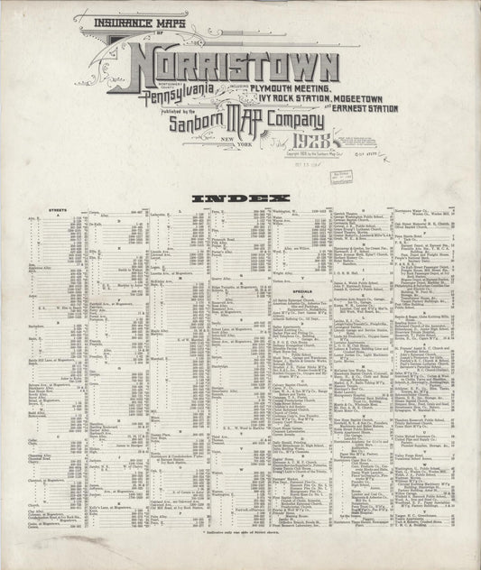 Sanborn Fire Insurance Map from Norristown, Montgomery County, Pennsylvania (1928), Sheet #0001 - Historic Sanborn Fire Insurance Map Print, vintage old map wall art, antique decor, genealogy gift, Pennsylvania Pennsylvania map