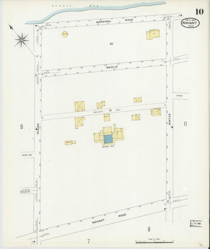 Sanborn Fire Insurance Map from Nahant, Essex County, Massachusetts (1907), Sheet #0010 - Historic Sanborn Fire Insurance Map Print, vintage old map wall art, antique decor, genealogy gift, Massachusetts Massachusetts map