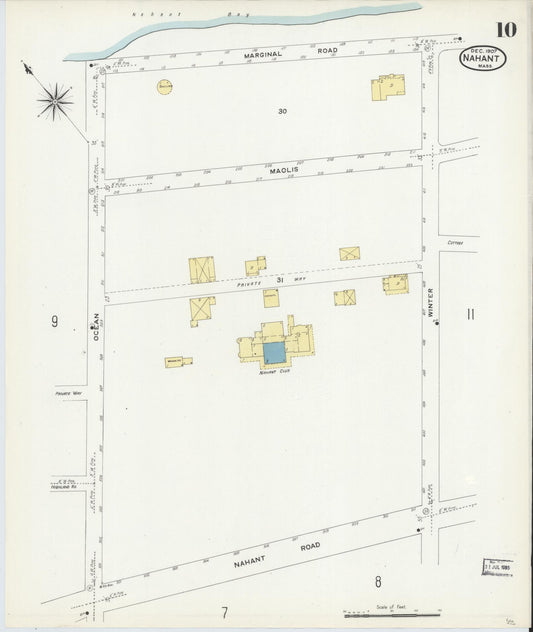 Sanborn Fire Insurance Map from Nahant, Essex County, Massachusetts (1907), Sheet #0010 - Historic Sanborn Fire Insurance Map Print, vintage old map wall art, antique decor, genealogy gift, Massachusetts Massachusetts map