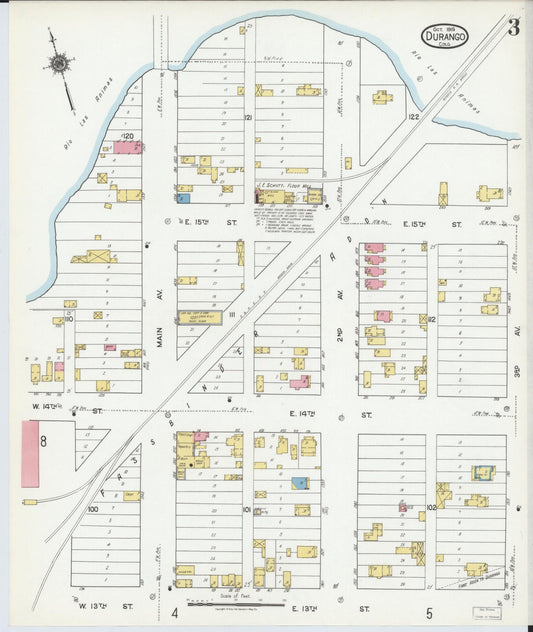 Sanborn Fire Insurance Map from Durango, La Plata County, Colorado (1919), Sheet #0003 - Historic Sanborn Fire Insurance Map Print, vintage old map wall art, antique decor, genealogy gift, Colorado Colorado map