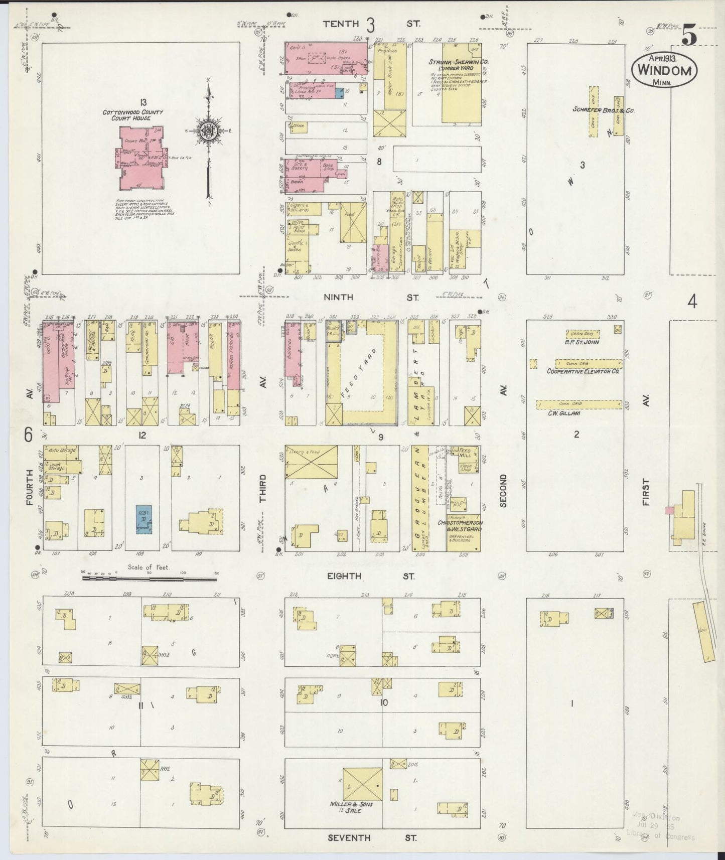 Sanborn Fire Insurance Map from Windom, Cottonwood County, Minnesota (1913), Sheet #0005 - Complete Map Set gallery image, historic Sanborn map, vintage wall art, Minnesota Minnesota