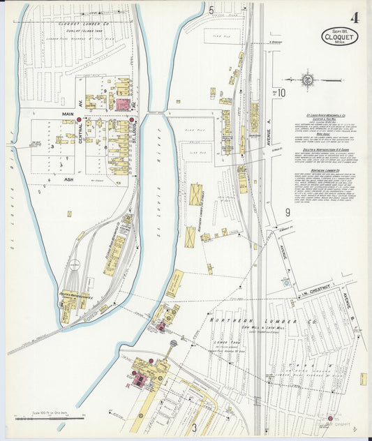 Sanborn Fire Insurance Map from Cloquet, Carlton County, Minnesota (1911), Sheet #0004 - Historic Sanborn Fire Insurance Map Print, vintage old map wall art, antique decor, genealogy gift, Minnesota Minnesota map