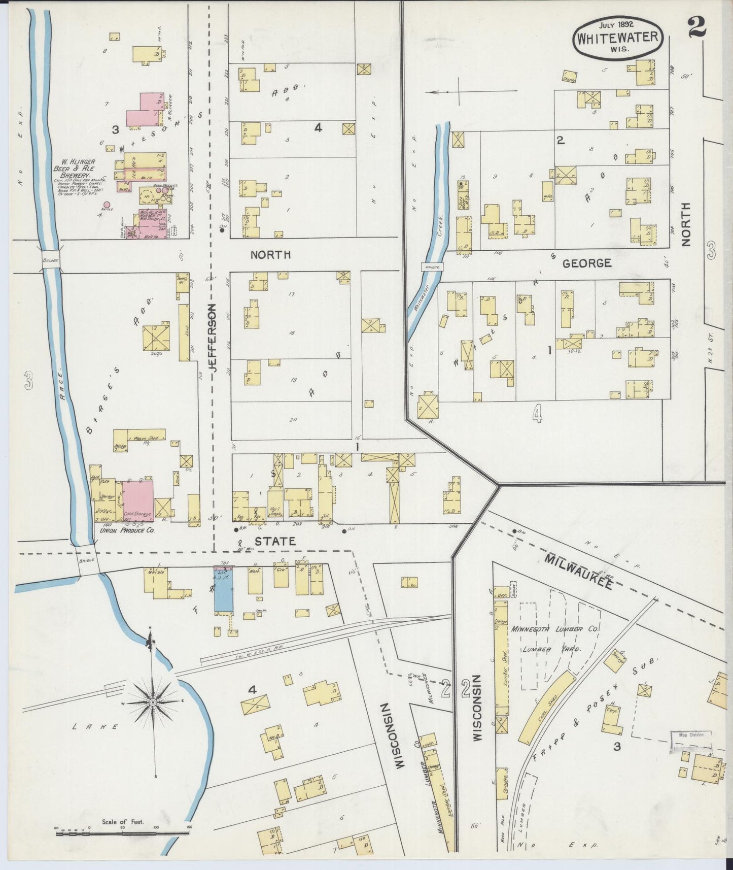 Sanborn Fire Insurance Map from Whitewater, Walworth County, Wisconsin (1892), Sheet #0002 - Complete Map Set gallery image, historic Sanborn map, vintage wall art, Wisconsin Wisconsin