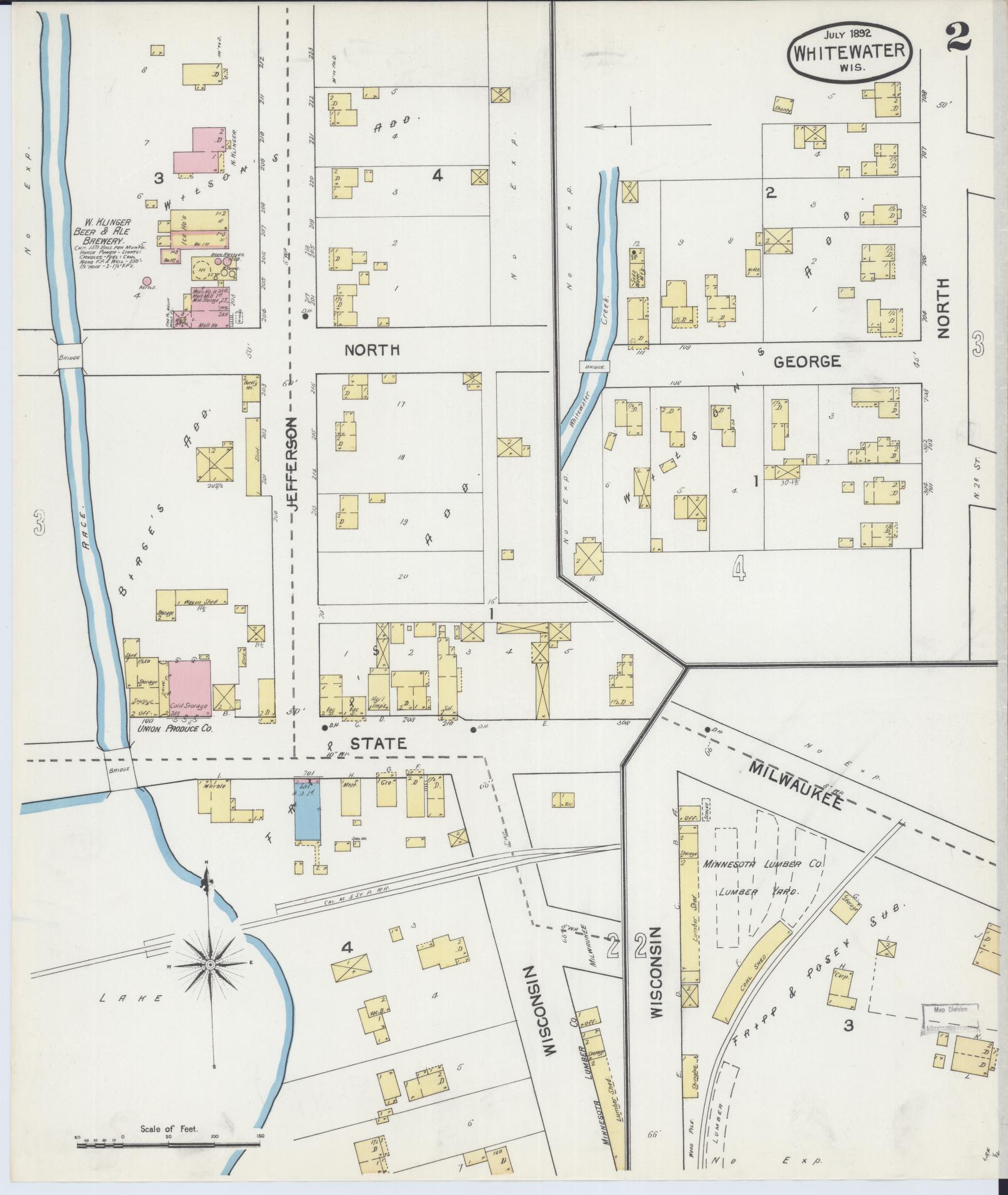 Sanborn Fire Insurance Map from Whitewater, Walworth County, Wisconsin (1892), Sheet #0002 - Complete Map Set gallery image, historic Sanborn map, vintage wall art, Wisconsin Wisconsin