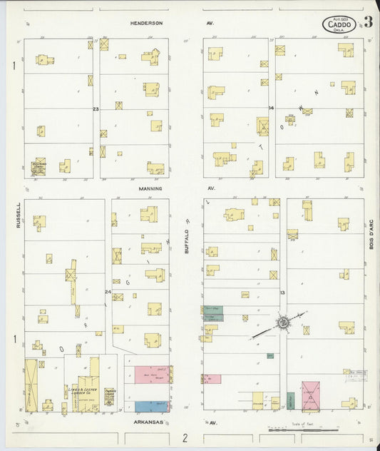 Sanborn Fire Insurance Map from Caddo, Bryan County, Oklahoma (1909), Sheet #0003 - Historic Sanborn Fire Insurance Map Print, vintage old map wall art, antique decor, genealogy gift, Oklahoma Oklahoma map