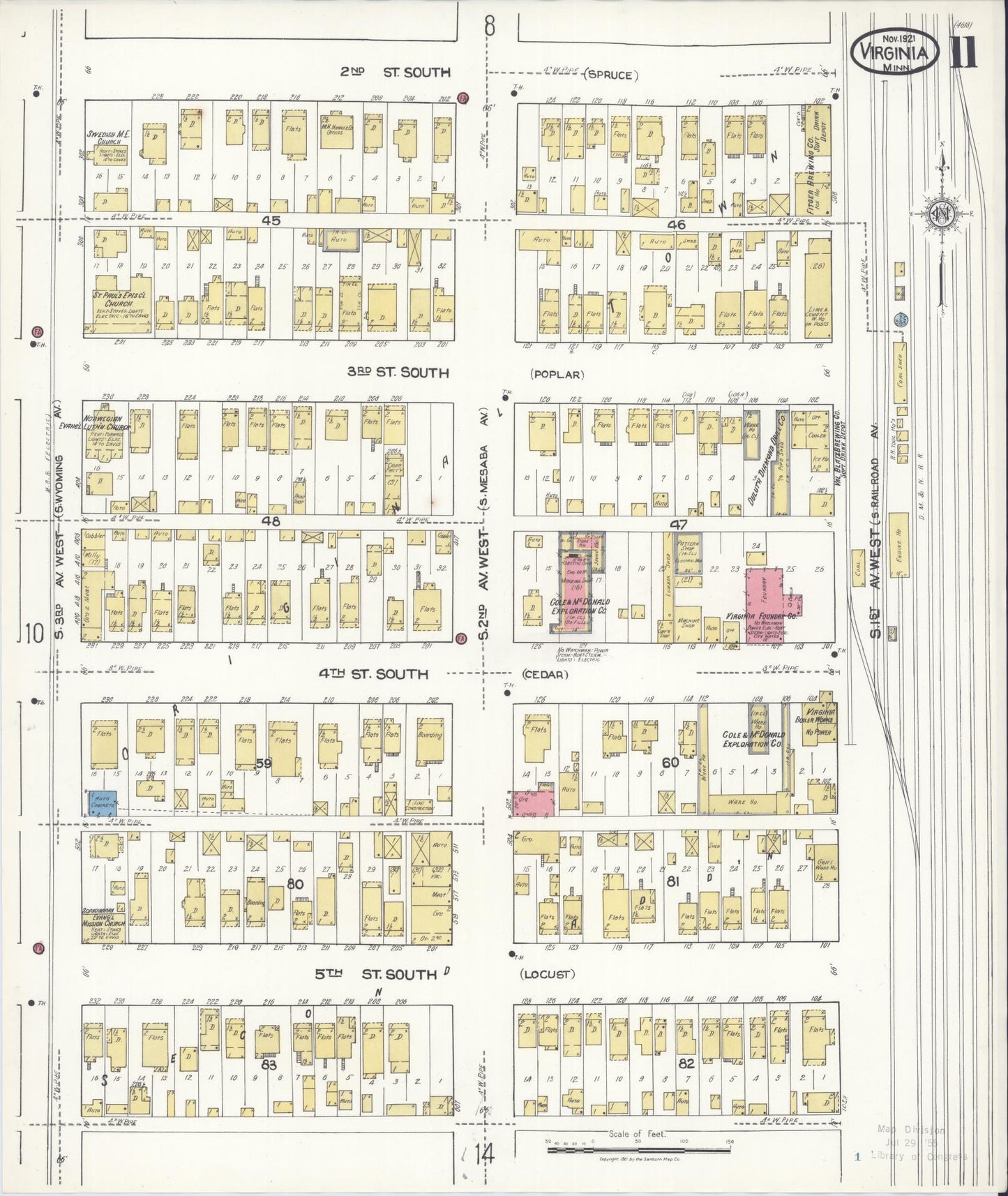 Sanborn Fire Insurance Map from Virginia, Saint Louis County, Minnesota (1921), Sheet #0011 - Complete Map Set gallery image, historic Sanborn map, vintage wall art, Minnesota Minnesota