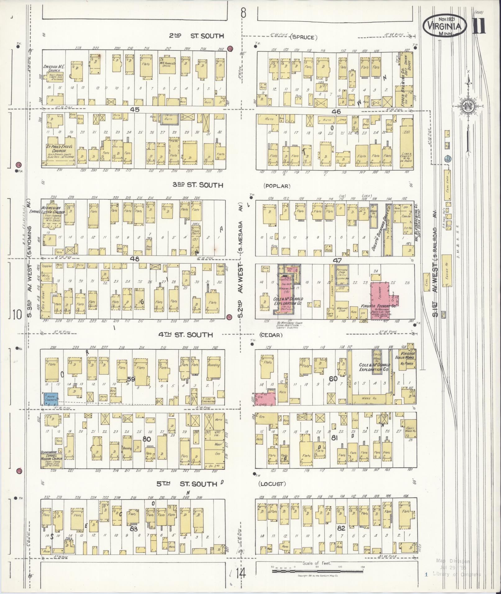 Sanborn Fire Insurance Map from Virginia, Saint Louis County, Minnesota (1921), Sheet #0011 - Complete Map Set gallery image, historic Sanborn map, vintage wall art, Minnesota Minnesota