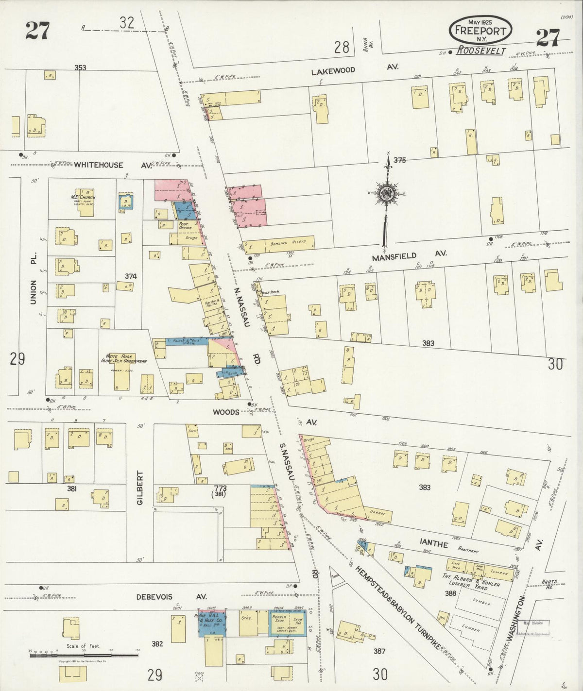 Sanborn Fire Insurance Map from Freeport, Nassau County, New York (1925), Sheet #0027 - Complete Map Set gallery image, historic Sanborn map, vintage wall art, New York New York