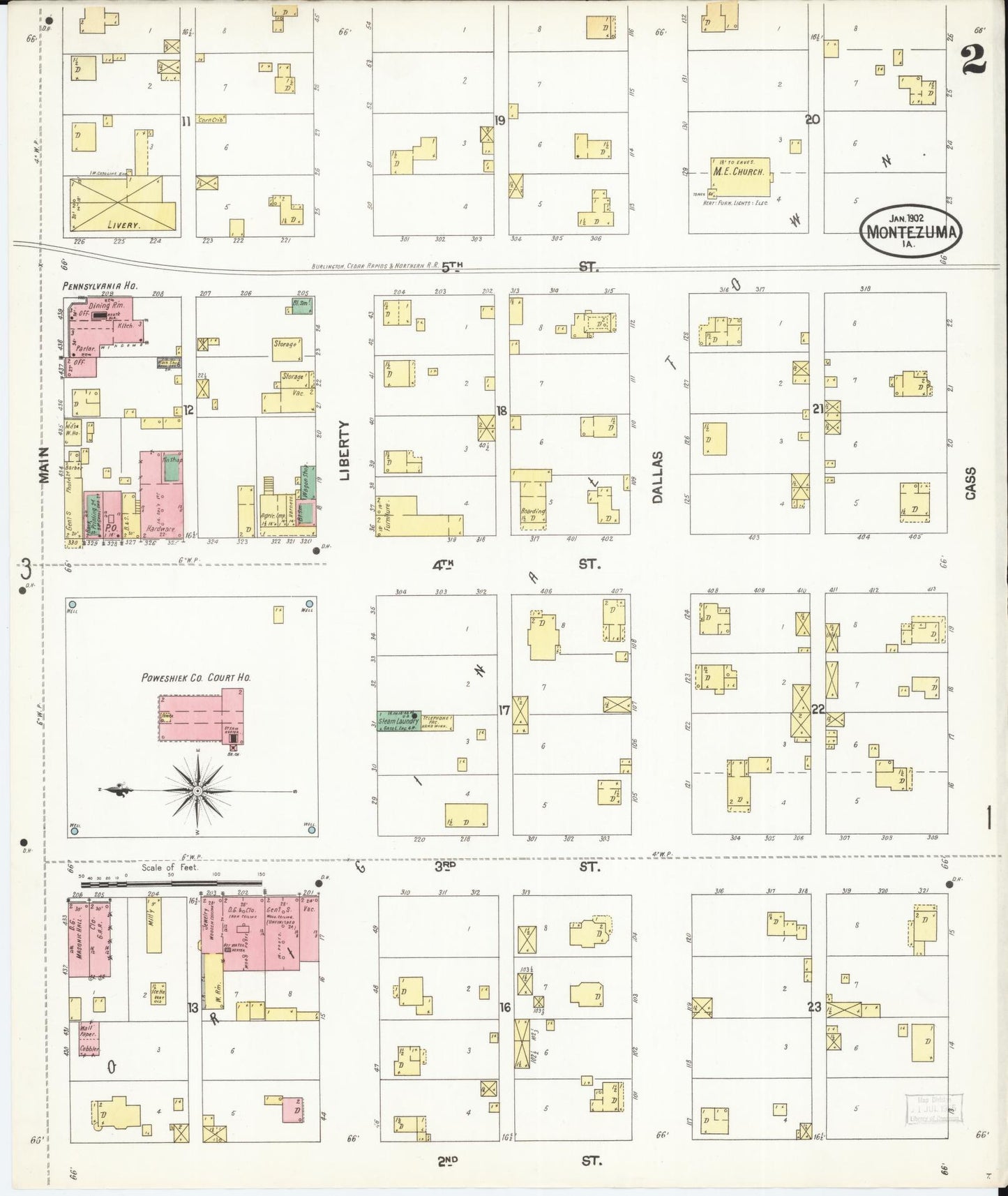 Sanborn Fire Insurance Map from Montezuma, Poweshiek County, Iowa (1902), Sheet #0002 - Historic Sanborn Fire Insurance Map Print
