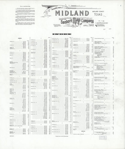 Sanborn Fire Insurance Map from Midland, Midland County, Texas (1948), Sheet #0001 - Historic Sanborn Fire Insurance Map Print, vintage old map wall art, antique decor, genealogy gift, Texas Texas map